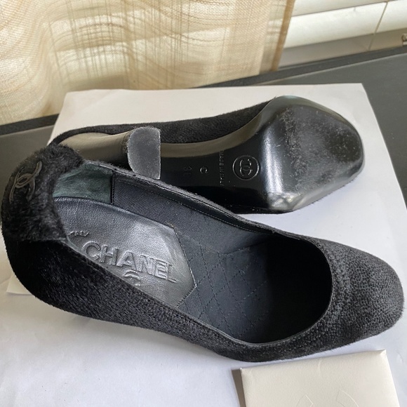 CHANEL BLACK FABRIC PUMPS CUTE CC LOGO HEELS mules leather slip on in slides - Picture 8 of 11